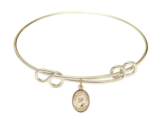 8 1/2 inch Round Double Loop Hamilton Gold Bangle Bracelet with a 14kt Gold Filled Saint John Neumann charm. Engraved Catholic Saint Jewelry
