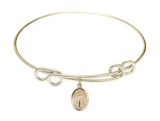 8 1/2 inch Round Double Loop Hamilton Gold Bangle Bracelet with a 14kt Gold Filled Saint Barnabas charm. Engraved Catholic Saint Jewelry