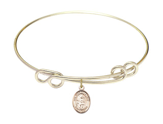 8 1/2 inch Round Double Loop Hamilton Gold Bangle Bracelet with a 14kt Gold Filled San Juan de la Cruz charm. Engraved Catholic Saint Jewelry