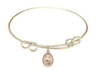 8 1/2 inch Round Double Loop Hamilton Gold Bangle Bracelet with a 14kt Gold Filled Saint Maurus charm. Engraved Catholic Saint Jewelry