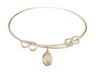 8 1/2 inch Round Double Loop Hamilton Gold Bangle Bracelet with a 14kt Gold Filled Saint Victoria charm. Engraved Catholic Saint Jewelry