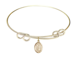 8 1/2 inch Round Double Loop Hamilton Gold Bangle Bracelet with a 14kt Gold Filled Saint Aaron charm. Engraved Catholic Saint Jewelry