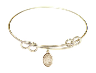 8 1/2 inch Round Double Loop Hamilton Gold Bangle Bracelet with a 14kt Gold Filled Saint Hildegard von Bingen charm. Engraved Catholic Saint Jewelry