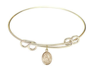 8 1/2 inch Round Double Loop Hamilton Gold Bangle Bracelet with a 14kt Gold Filled Saint Wenceslaus charm. Engraved Catholic Saint Jewelry