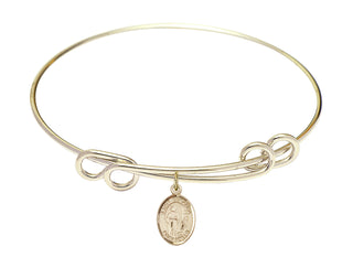 8 1/2 inch Round Double Loop Hamilton Gold Bangle Bracelet with a 14kt Gold Filled Saint Susanna charm. Engraved Catholic Saint Jewelry