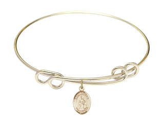 8 1/2 inch Round Double Loop Hamilton Gold Bangle Bracelet with a 14kt Gold Filled Saint Angela Merici charm. Engraved Catholic Saint Jewelry