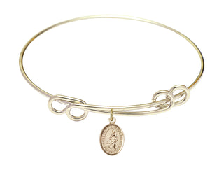 8 1/2 inch Round Double Loop Hamilton Gold Bangle Bracelet with a 14kt Gold Filled Saint Thomas of Villanova charm. Engraved Catholic Saint Jewelry