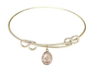 8 1/2 inch Round Double Loop Hamilton Gold Bangle Bracelet with a 14kt Gold Filled Saint Arnold Janssen charm. Engraved Catholic Saint Jewelry