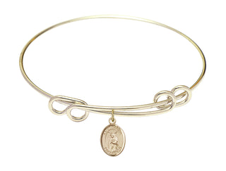 8 1/2 inch Round Double Loop Hamilton Gold Bangle Bracelet with a 14kt Gold Filled Saint Regina charm. Engraved Catholic Saint Jewelry