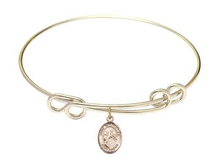 8 1/2 inch Round Double Loop Hamilton Gold Bangle Bracelet with a 14kt Gold Filled Saint Nimatullah charm. Engraved Catholic Saint Jewelry