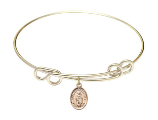 8 1/2 inch Round Double Loop Hamilton Gold Bangle Bracelet with a 14kt Gold Filled Saint Thomas A Becket charm. Engraved Catholic Saint Jewelry