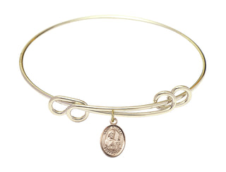 8 1/2 inch Round Double Loop Hamilton Gold Bangle Bracelet with a 14kt Gold Filled Saint Kieran charm. Engraved Catholic Saint Jewelry