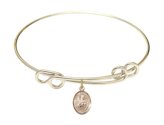 8 1/2 inch Round Double Loop Hamilton Gold Bangle Bracelet with a 14kt Gold Filled Saint Honorius of Amiens charm. Engraved Catholic Saint Jewelry