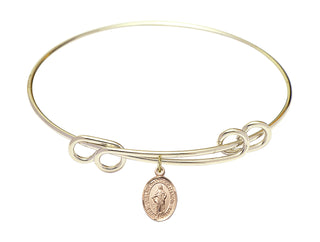 8 1/2 inch Round Double Loop Hamilton Gold Bangle Bracelet with a 14kt Gold Filled Our Lady the Undoer of Knots charm. Engraved Catholic Saint Jewelry