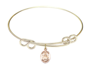8 1/2 inch Round Double Loop Hamilton Gold Bangle Bracelet with a 14kt Gold Filled Saint Daria charm. Engraved Catholic Saint Jewelry
