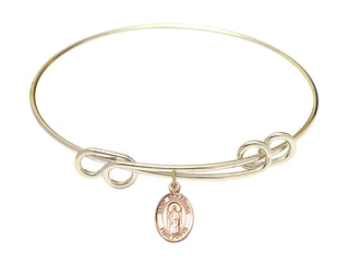8 1/2 inch Round Double Loop Hamilton Gold Bangle Bracelet with a 14kt Gold Filled Saint Seraphina charm. Engraved Catholic Saint Jewelry