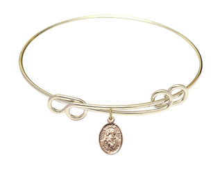 8 1/2 inch Round Double Loop Hamilton Gold Bangle Bracelet with a 14kt Gold Filled Sts. Peter & Paul charm. Engraved Catholic Saint Jewelry