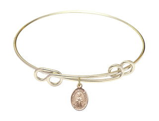 8 1/2 inch Round Double Loop Hamilton Gold Bangle Bracelet with a 14kt Gold Filled Our Lady of Rosa Mystica charm. Engraved Catholic Saint Jewelry