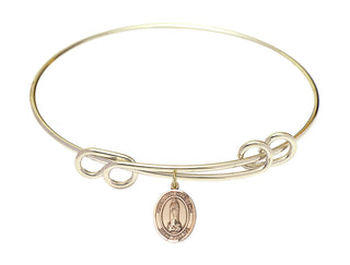 8 1/2 inch Round Double Loop Hamilton Gold Bangle Bracelet with a 14kt Gold Filled Our Lady of Kibeho charm. Engraved Catholic Saint Jewelry