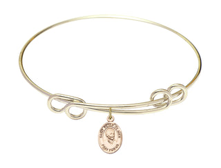 8 1/2 inch Round Double Loop Hamilton Gold Bangle Bracelet with a 14kt Gold Filled Saint Peter Claver charm. Engraved Catholic Saint Jewelry