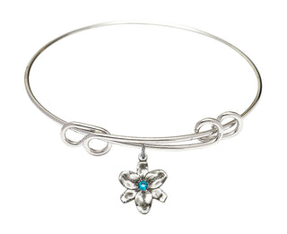 8 1/2 inch Round Double Loop Rhodium Bangle Bracelet with a Sterling Silver Chastity charm.