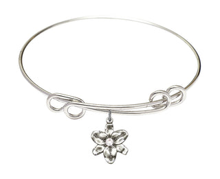 8 1/2 inch Round Double Loop Rhodium Bangle Bracelet with a Sterling Silver Chastity charm.