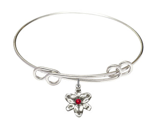 8 1/2 inch Round Double Loop Rhodium Bangle Bracelet with a Sterling Silver Chastity charm.