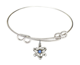 8 1/2 inch Round Double Loop Rhodium Bangle Bracelet with a Sterling Silver Chastity charm.
