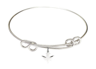8 1/2 inch Round Double Loop Rhodium Bangle Bracelet with a Sterling Silver Holy Spirit charm.