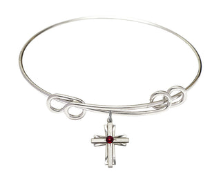 8 1/2 inch Round Double Loop Rhodium Bangle Bracelet with a Sterling Silver Cross charm.