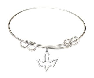 8 1/2 inch Round Double Loop Rhodium Bangle Bracelet with a Sterling Silver Holy Spirit charm.
