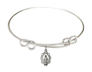 8 1/2 inch Round Double Loop Rhodium Bangle Bracelet with a Sterling Silver Miraculous charm.