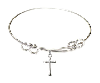 8 1/2 inch Round Double Loop Rhodium Bangle Bracelet with a Sterling Silver Maltese Cross charm.