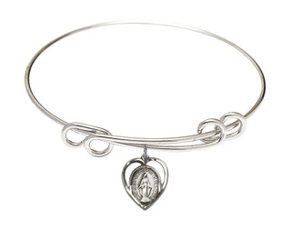 8 1/2 inch Round Double Loop Rhodium Bangle Bracelet with a Sterling Silver Miraculous charm.
