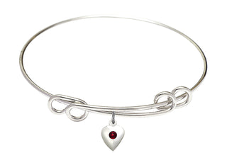 8 1/2 inch Round Double Loop Rhodium Bangle Bracelet with a Sterling Silver Heart charm.