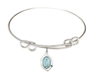 8 1/2 inch Round Double Loop Rhodium Bangle Bracelet with a Sterling Silver Miraculous Leaf charm.