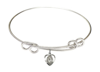 8 1/2 inch Round Double Loop Rhodium Bangle Bracelet with a Sterling Silver Scapular charm.