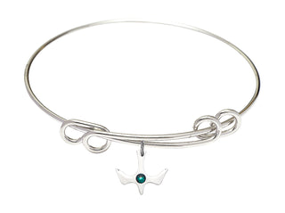 8 1/2 inch Round Double Loop Rhodium Bangle Bracelet with a Sterling Silver Holy Spirit charm.