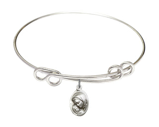 8 1/2 inch Round Double Loop Rhodium Bangle Bracelet with a Sterling Silver Madonna & Child charm.