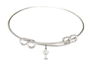 8 1/2 inch Round Double Loop Rhodium Bangle Bracelet with a Sterling Silver Chalice charm.