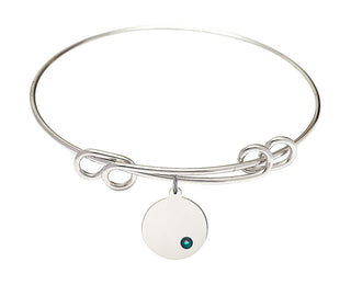 8 1/2 inch Round Double Loop Rhodium Bangle Bracelet with a Sterling Silver Plain Disc charm.