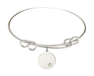 8 1/2 inch Round Double Loop Rhodium Bangle Bracelet with a Sterling Silver Plain Disc charm.