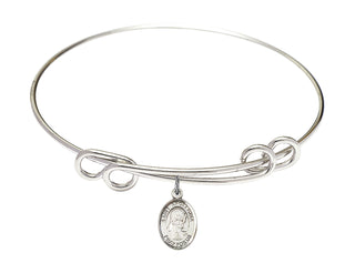 8 1/2 inch Round Double Loop Rhodium Bangle Bracelet with a Sterling Silver Saint Apollonia charm. Engraved Catholic Saint Jewelry