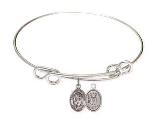 8 1/2 inch Round Double Loop Rhodium Bangle Bracelet with a Sterling Silver Saint Christopher / Air Force charm.