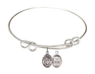 8 1/2 inch Round Double Loop Rhodium Bangle Bracelet with a Sterling Silver Saint Christopher/Nat'l Guard charm.