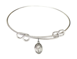 8 1/2 inch Round Double Loop Rhodium Bangle Bracelet with a Sterling Silver Saint Philomena charm. Engraved Catholic Saint Jewelry