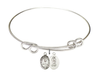 8 1/2 inch Round Double Loop Rhodium Bangle Bracelet with a Sterling Silver Scapular charm. Engraved Catholic Saint Jewelry