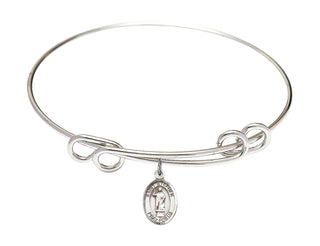 8 1/2 inch Round Double Loop Rhodium Bangle Bracelet with a Sterling Silver Saint Stephen the Martyr charm.