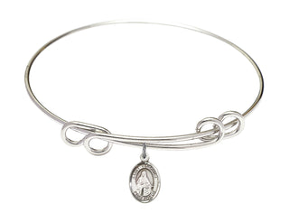 8 1/2 inch Round Double Loop Rhodium Bangle Bracelet with a Sterling Silver Saint Veronica charm. Engraved Catholic Saint Jewelry