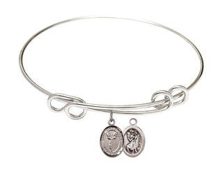 8 1/2 inch Round Double Loop Rhodium Bangle Bracelet with a Sterling Silver Saint Christopher/Cheerleading charm.